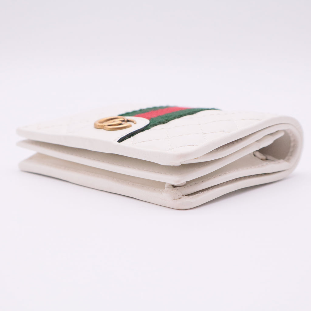 Calfskin Web Trapuntata GG Card Case Wallet Off White