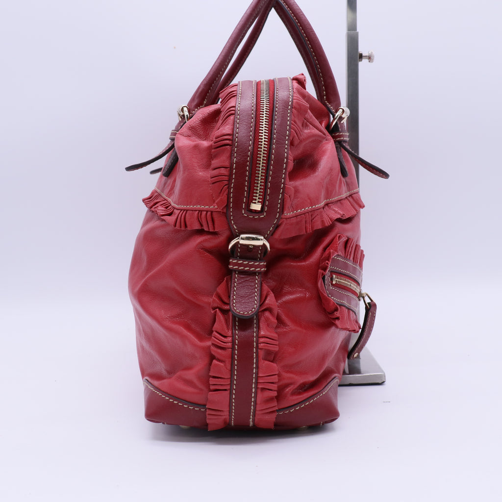 Leather Ruffle Sabrina Boston Tote Rouge B21354