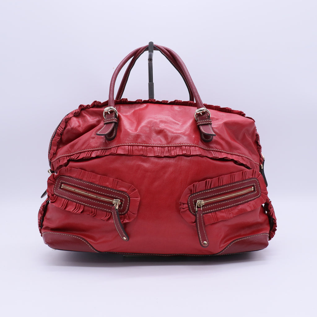 Leather Ruffle Sabrina Boston Tote Rouge B21354