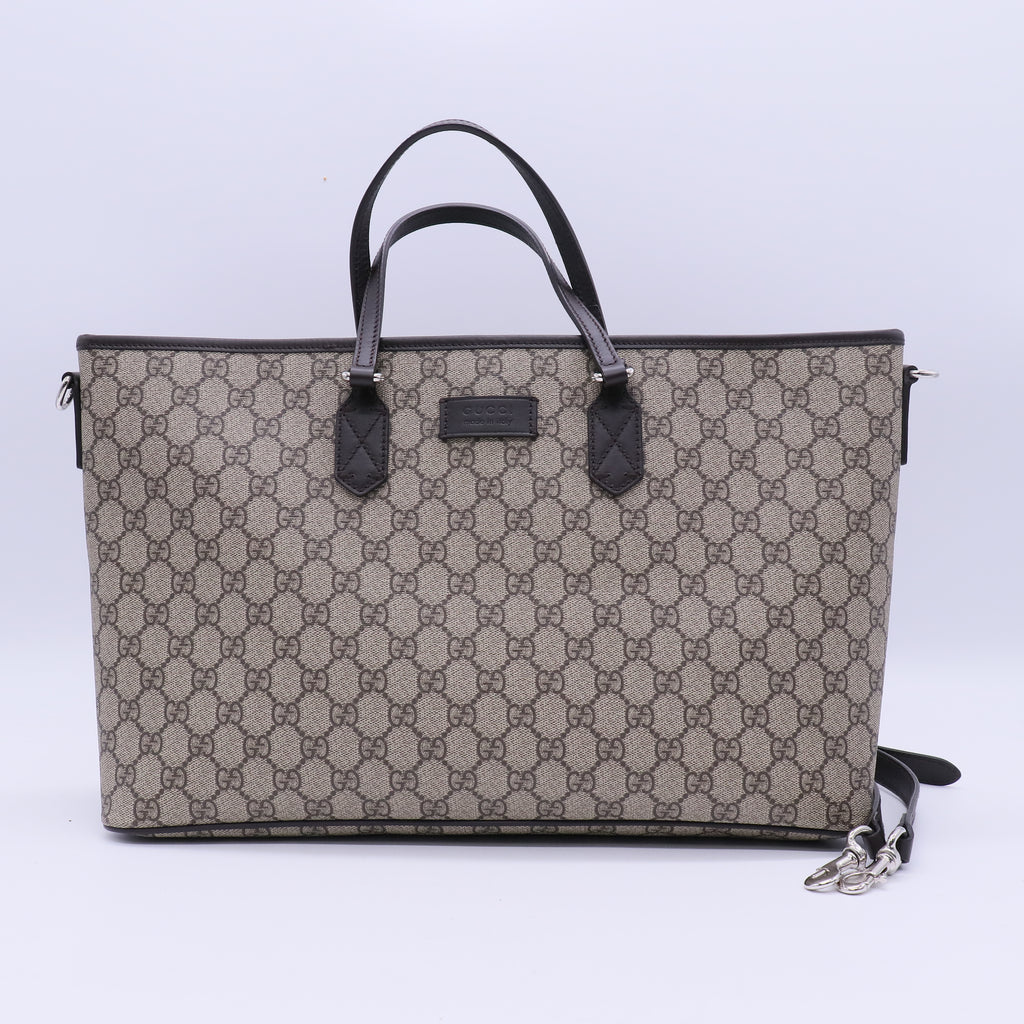 GG Supreme Monogram Medium Zippered Tote Dark Brown B20951