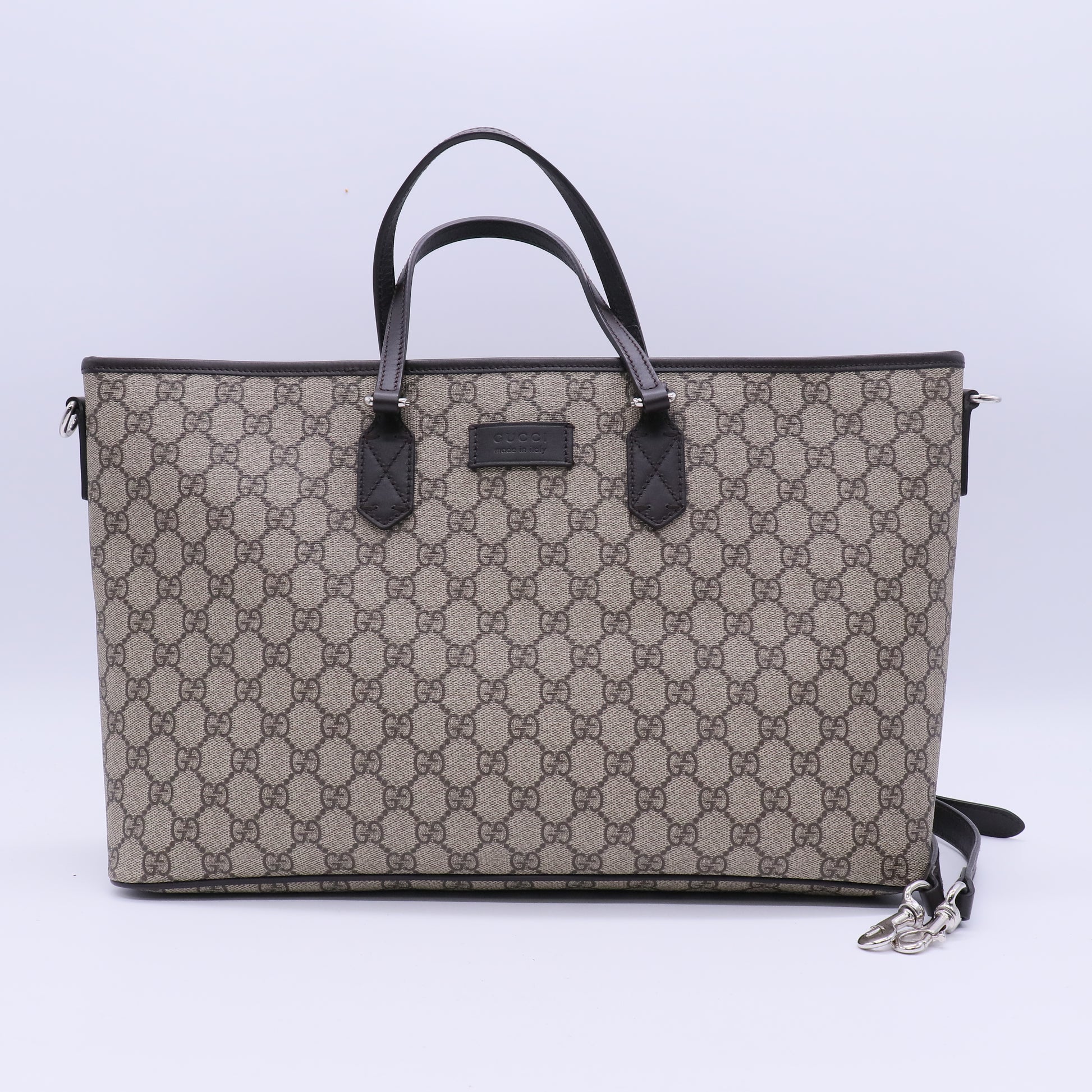 GG Supreme Monogram Medium Zippered Tote Dark Brown B20951