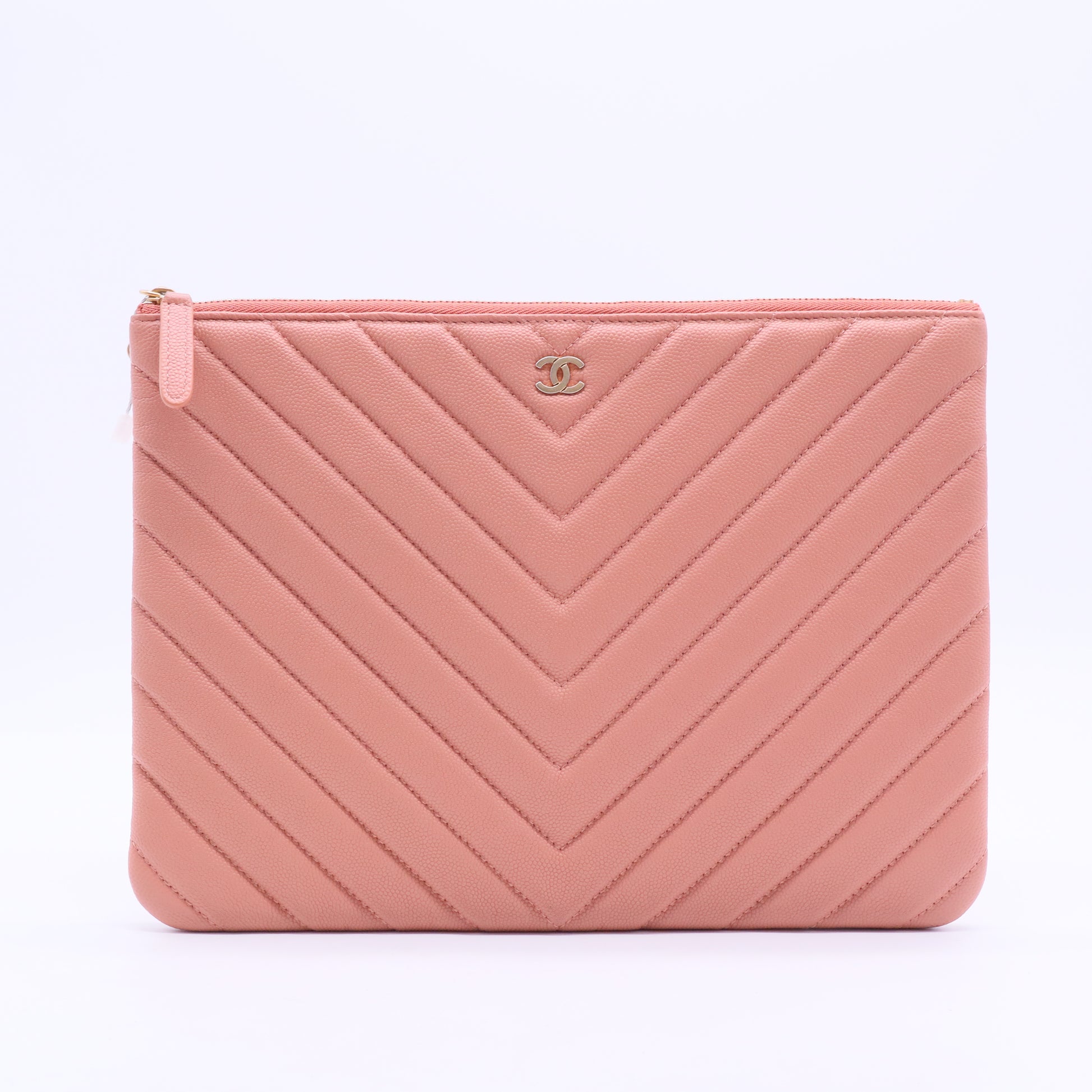 Chanel Pink Chevron Leather Clutch Bag J2364 twins