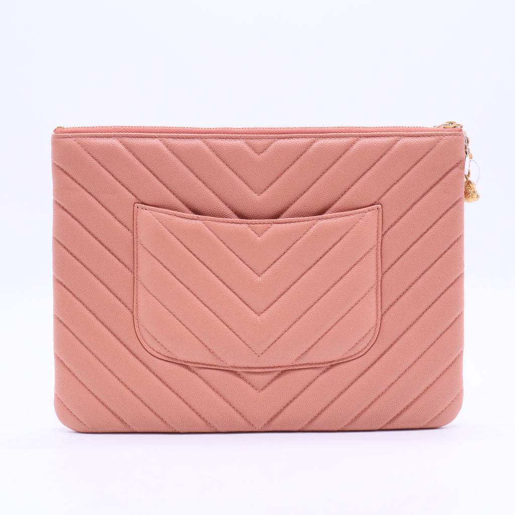 Chanel Pink Chevron Leather Clutch Bag J2364 twins
