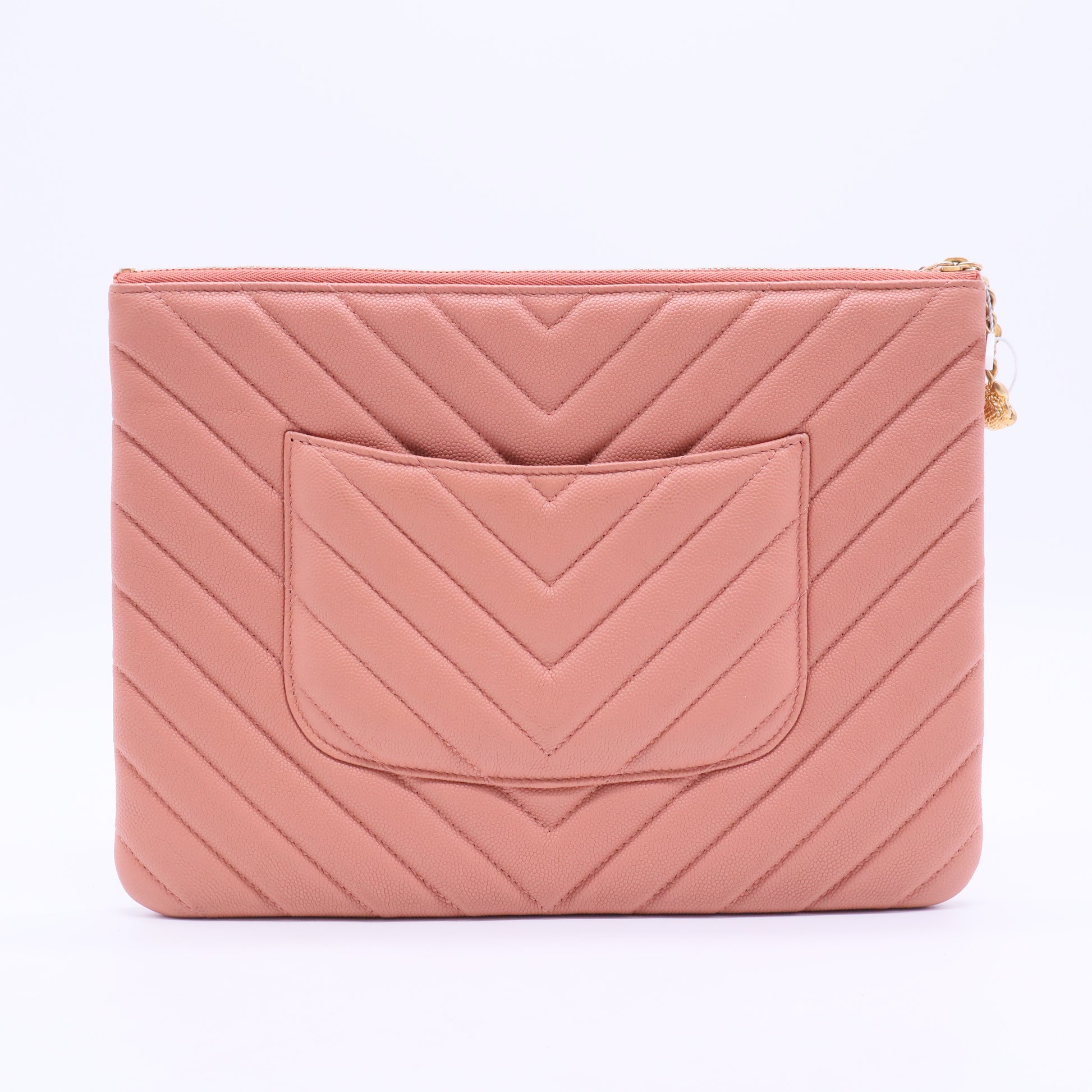 Chanel Pink Chevron Leather Clutch Bag J2364 twins