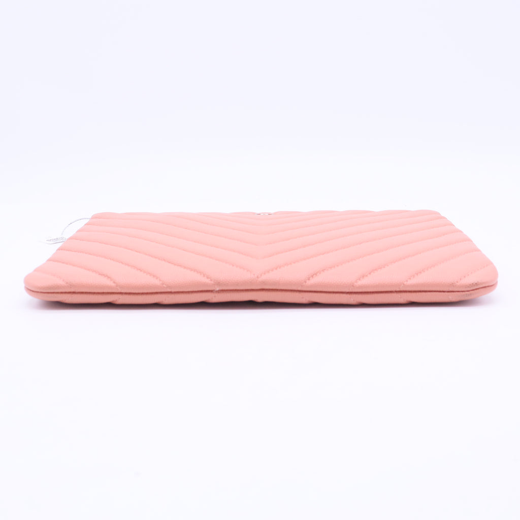 Chanel Pink Chevron Leather Clutch Bag J2364 twins