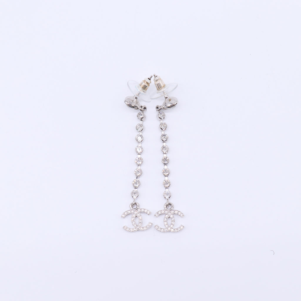 Chanel Crystal CC Long Drop Chain Earrings W21759