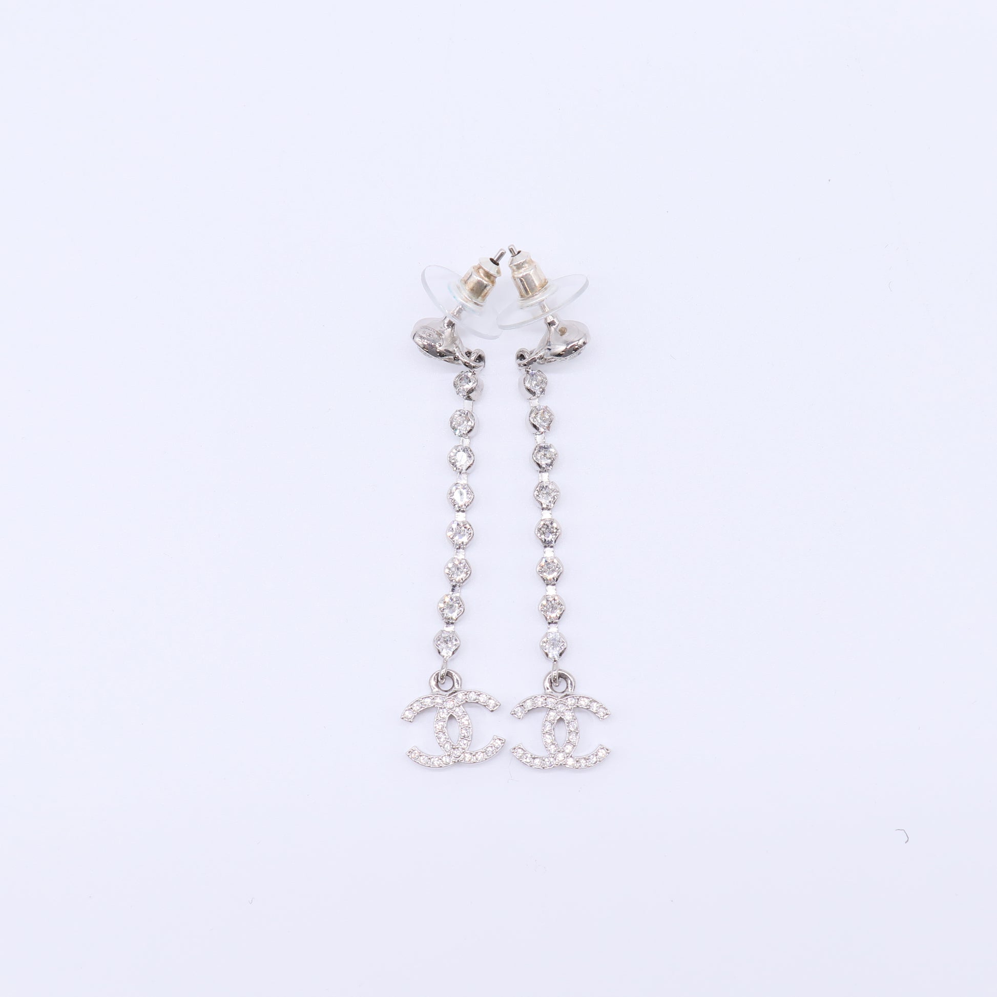 Chanel Crystal CC Long Drop Chain Earrings W21759