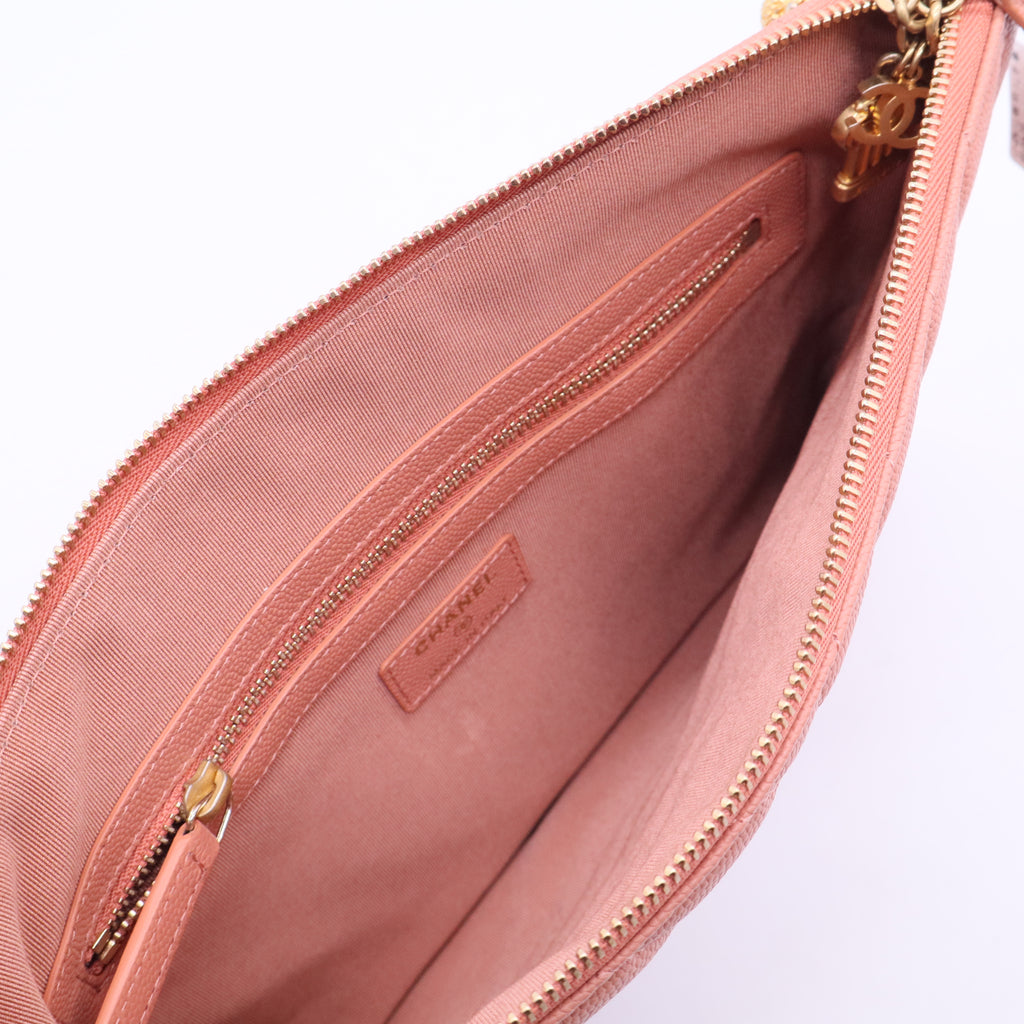 Chanel Pink Chevron Leather Clutch Bag J2364 twins