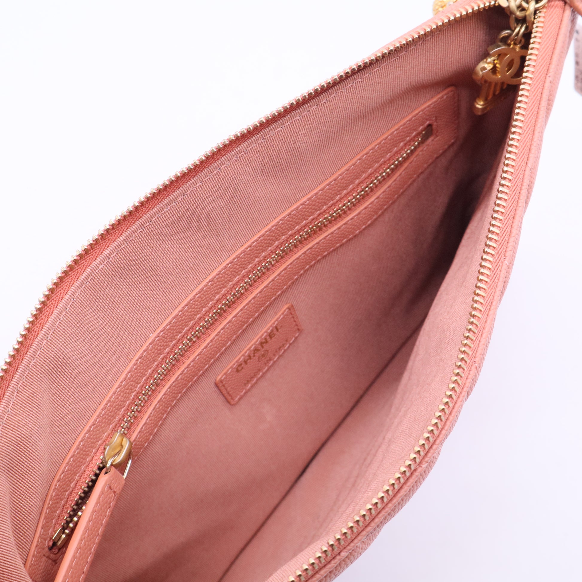 Chanel Pink Chevron Leather Clutch Bag J2364 twins