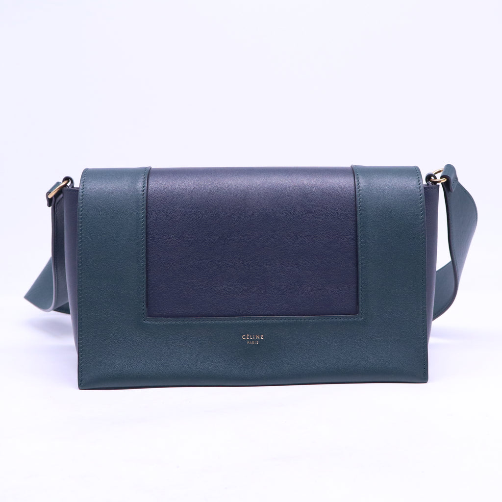 Shiny Smooth Calfskin Medium Frame Shoulder Bag Amazone Dark Navy B21249