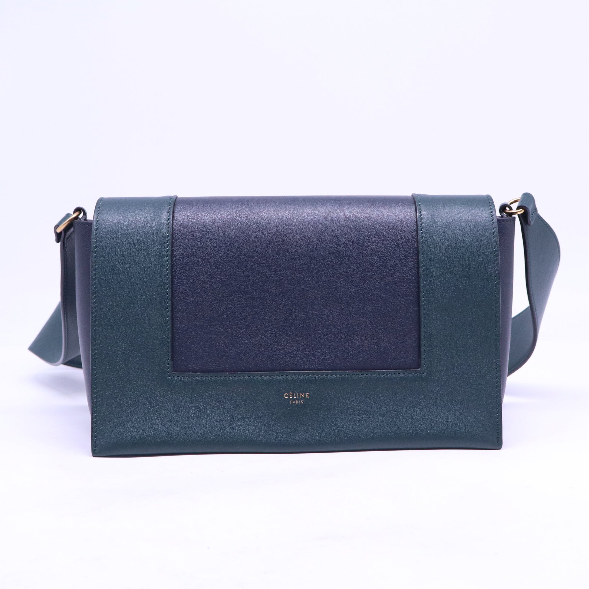 Shiny Smooth Calfskin Medium Frame Shoulder Bag Amazone Dark Navy B21249