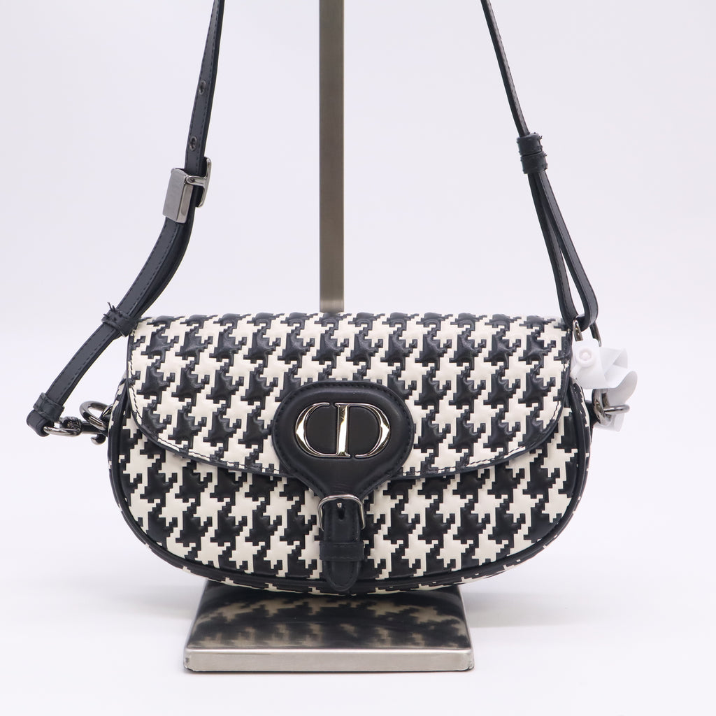 Bobby Flap Bag Houndstooth Embossed Calfskin East West B24171