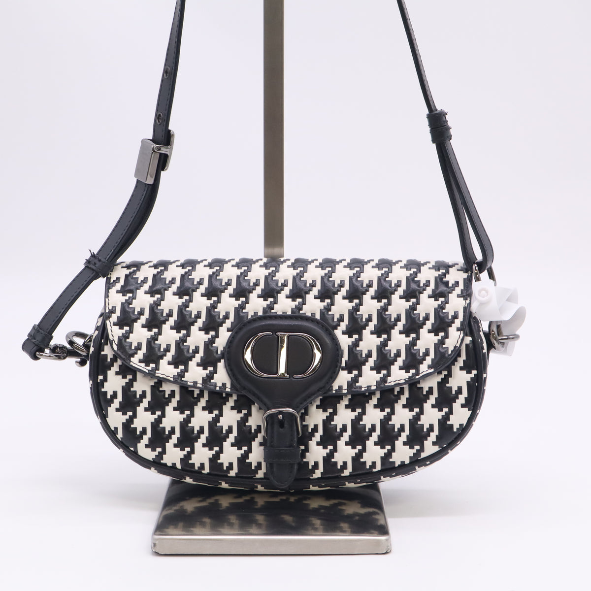 Bobby Flap Bag Houndstooth Embossed Calfskin East West B24171