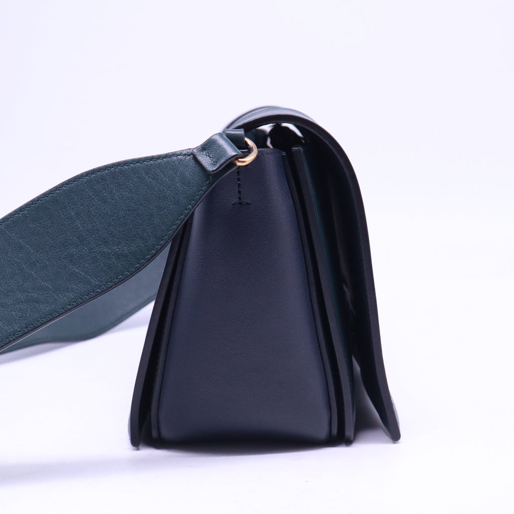 Shiny Smooth Calfskin Medium Frame Shoulder Bag Amazone Dark Navy B21249