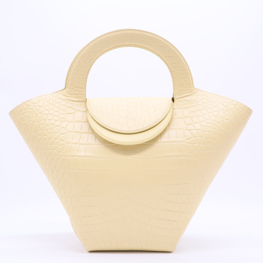 Yellow Embossed Crocodile Leather Doll Top Handle Bag Twins
