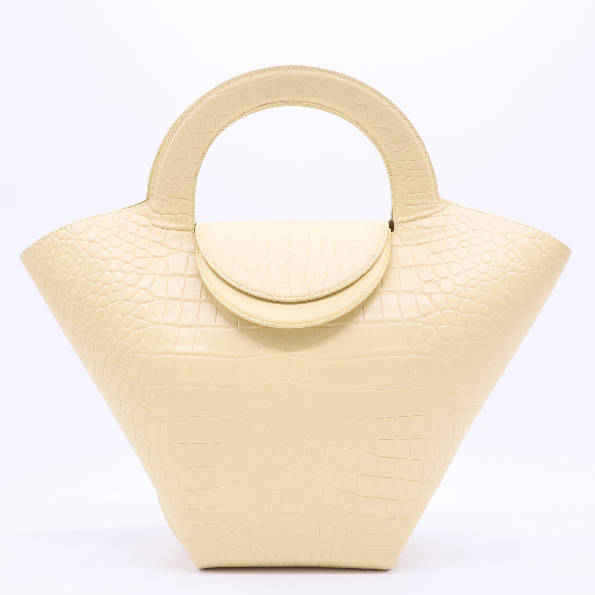 Yellow Embossed Crocodile Leather Doll Top Handle Bag Twins