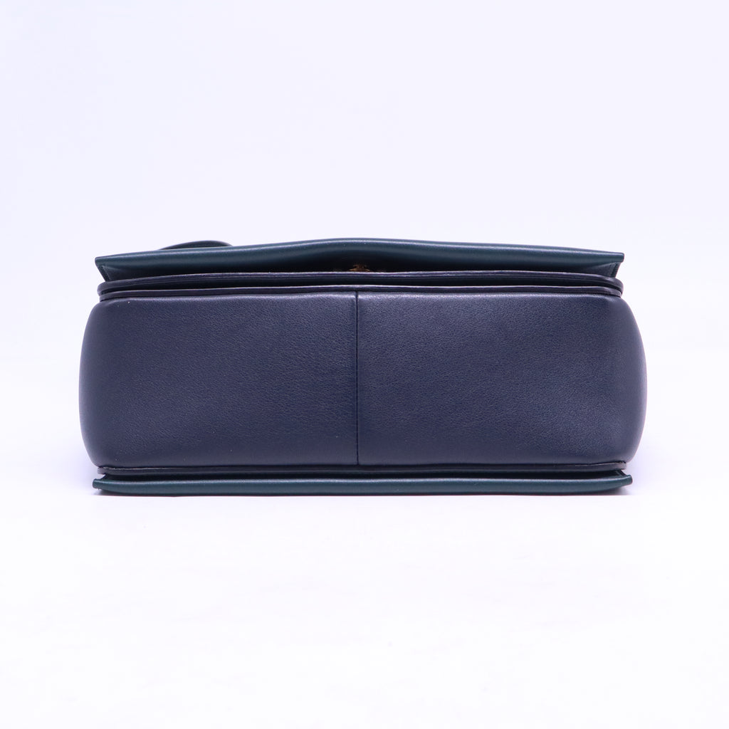Shiny Smooth Calfskin Medium Frame Shoulder Bag Amazone Dark Navy B21249