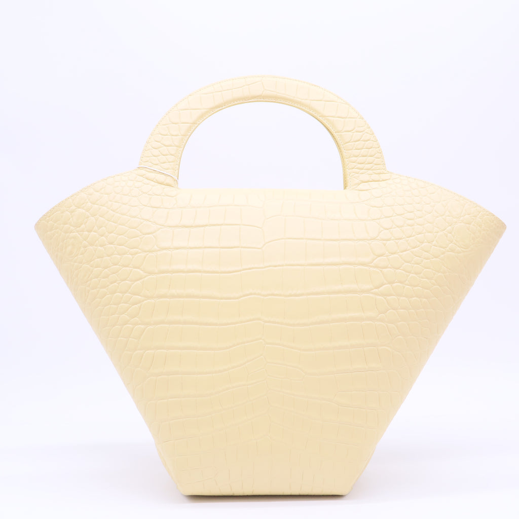 Yellow Embossed Crocodile Leather Doll Top Handle Bag Twins