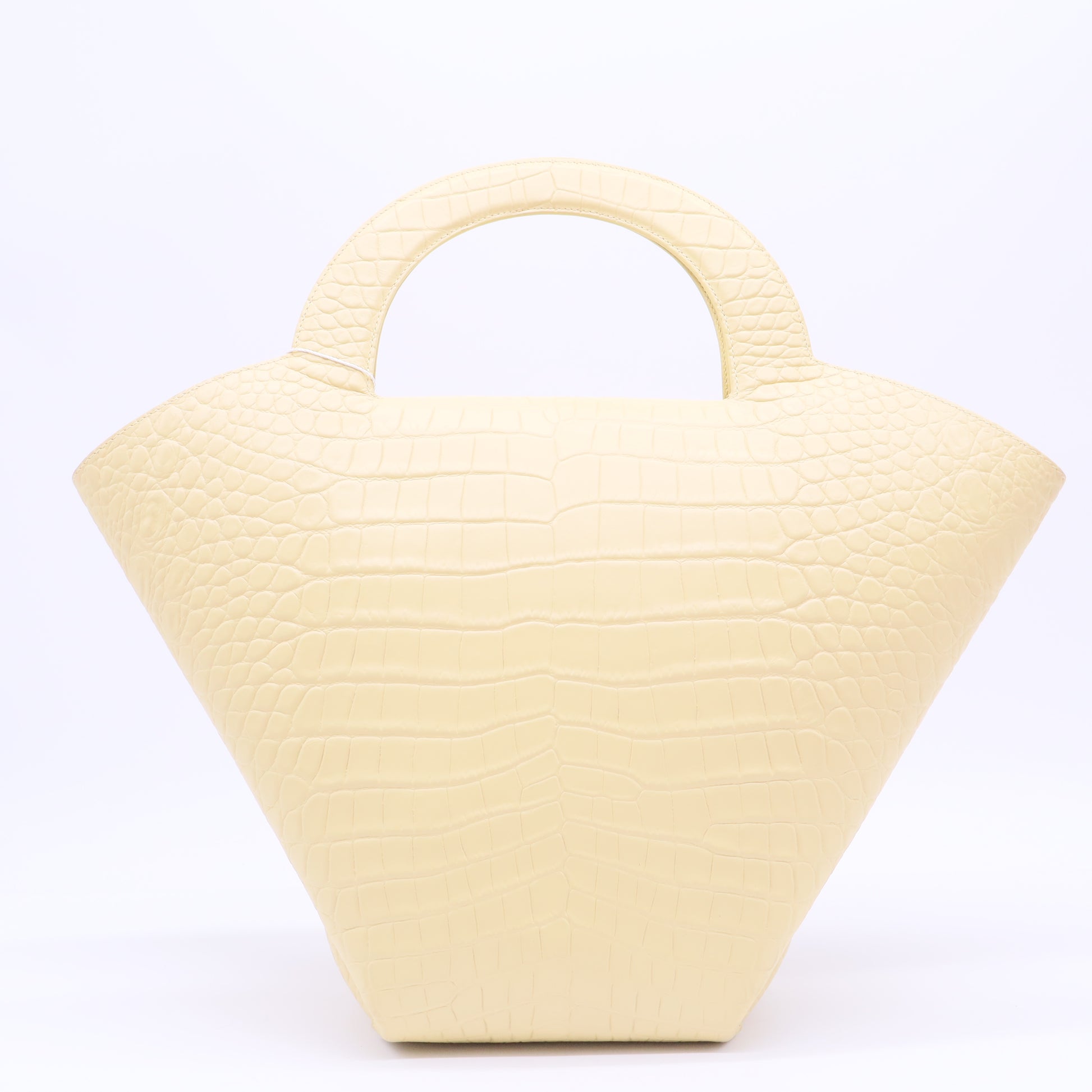 Yellow Embossed Crocodile Leather Doll Top Handle Bag Twins
