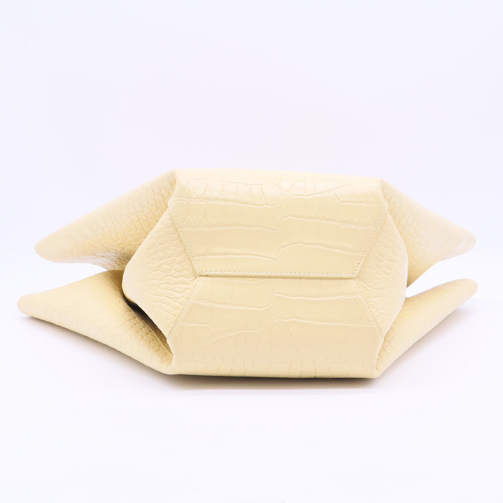 Yellow Embossed Crocodile Leather Doll Top Handle Bag Twins