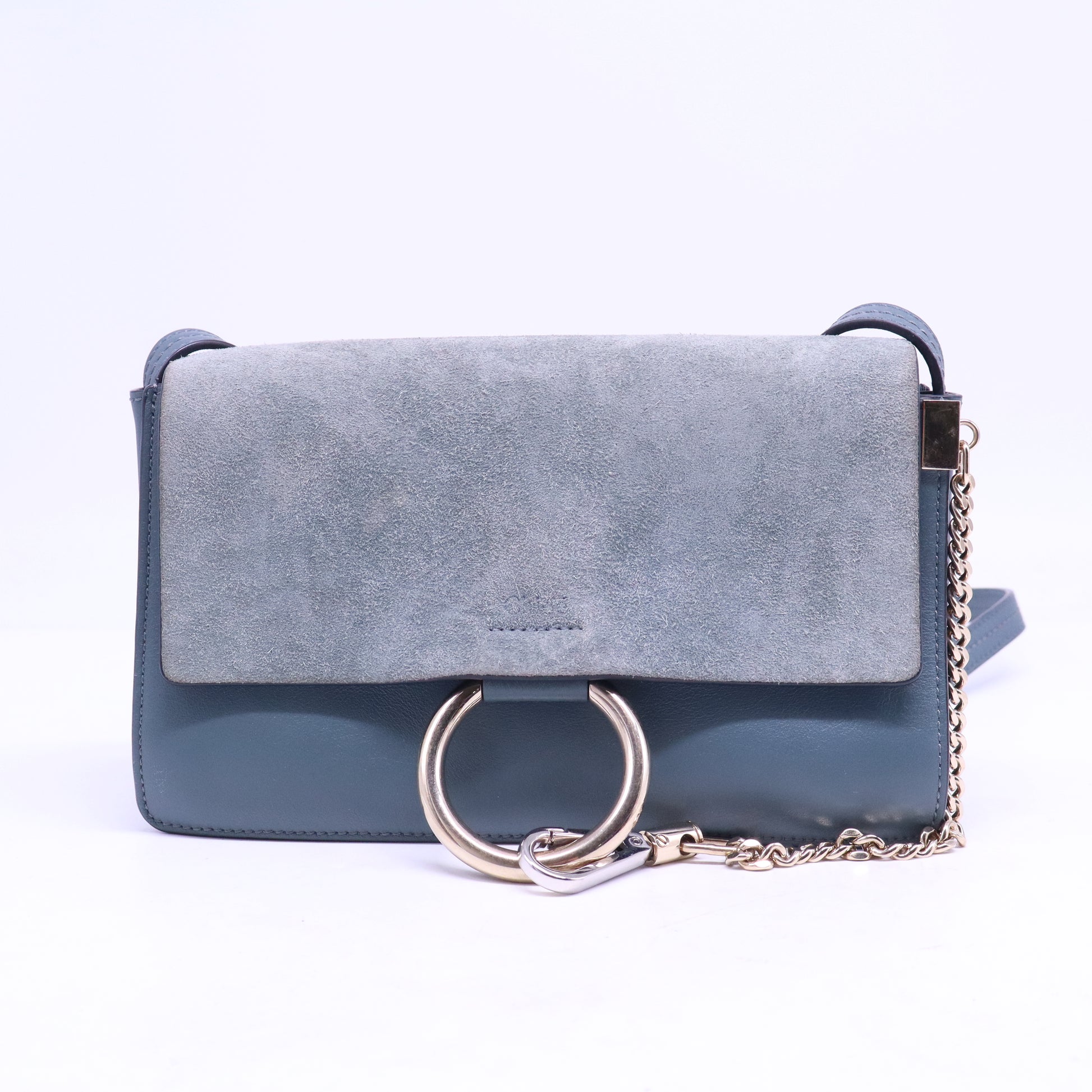 Suede Calfskin Small Faye Shoulder Bag Cloudy Blue B21133