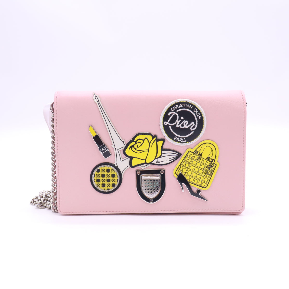 Diorama Wallet on Chain Patch Embellished Leather B24109