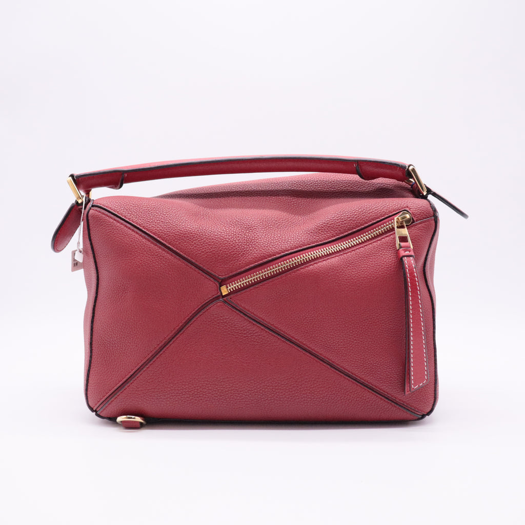 Calfskin Medium Puzzle Bag Wine With Gold Hardware twins