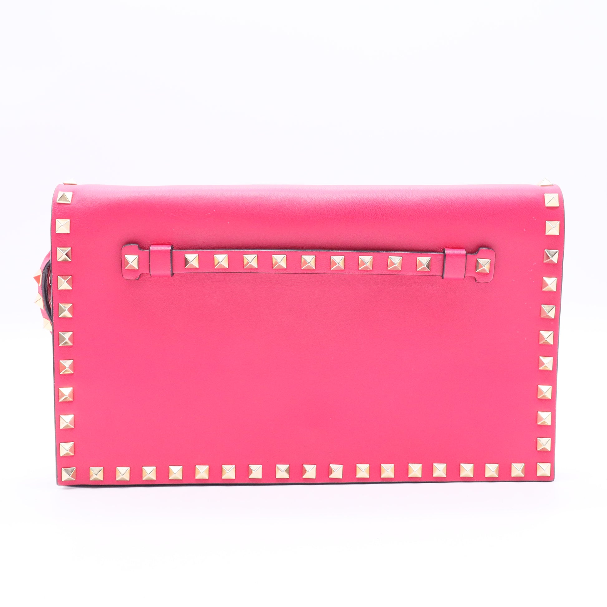 Valentino Neon Pink Lambskin Leather Rockstud Clutch Bag Twins W20421