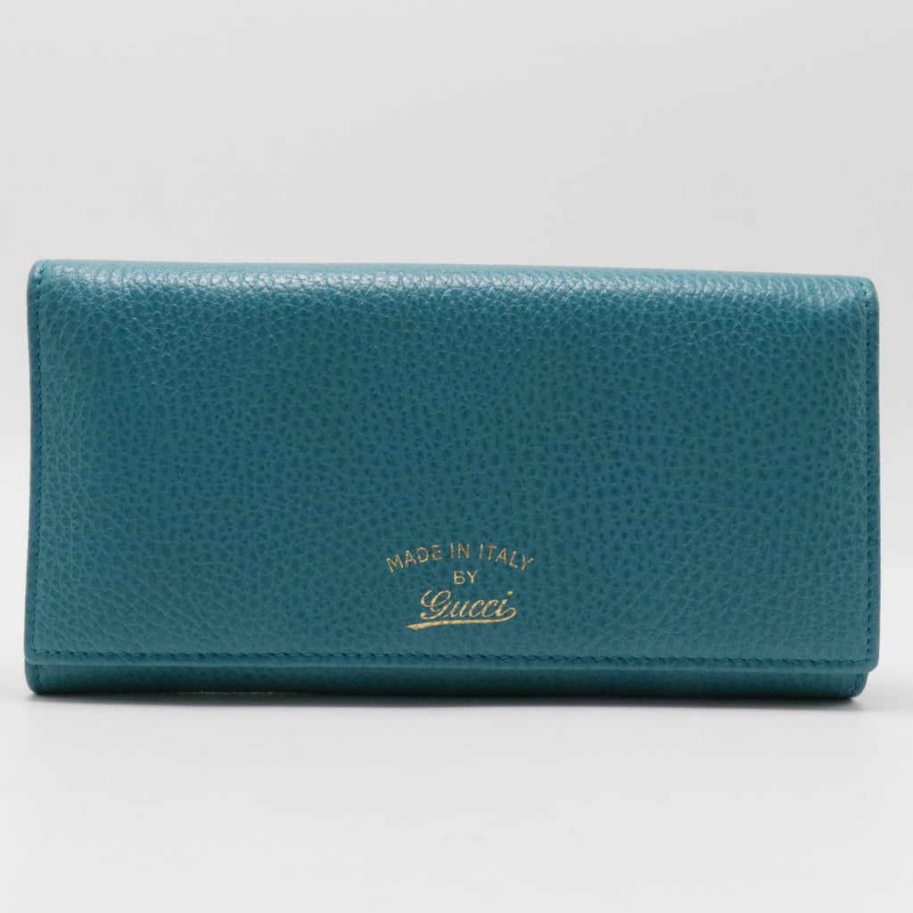 Blue Gucci Leather Swing Continental Wallet