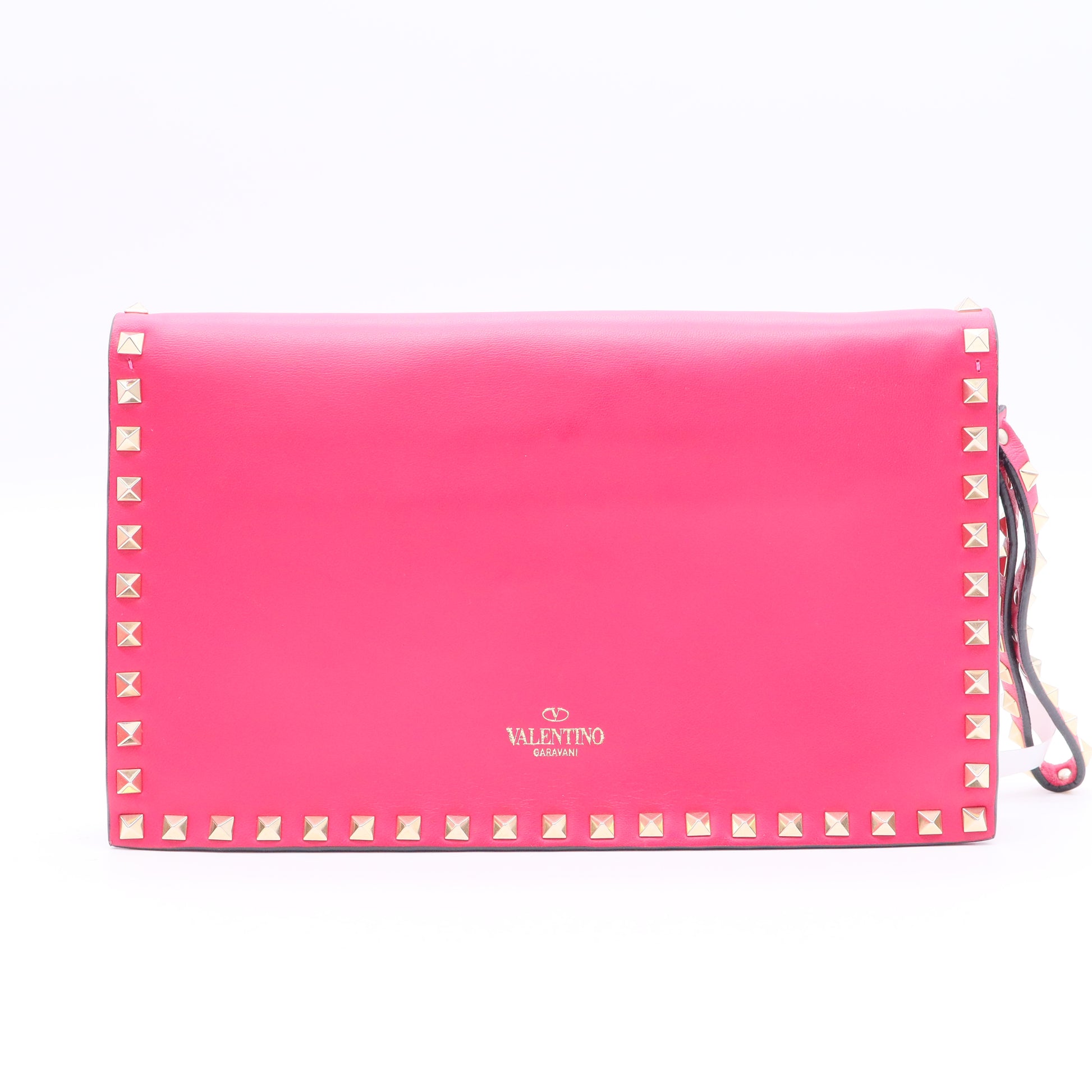 Valentino Neon Pink Lambskin Leather Rockstud Clutch Bag Twins W20421