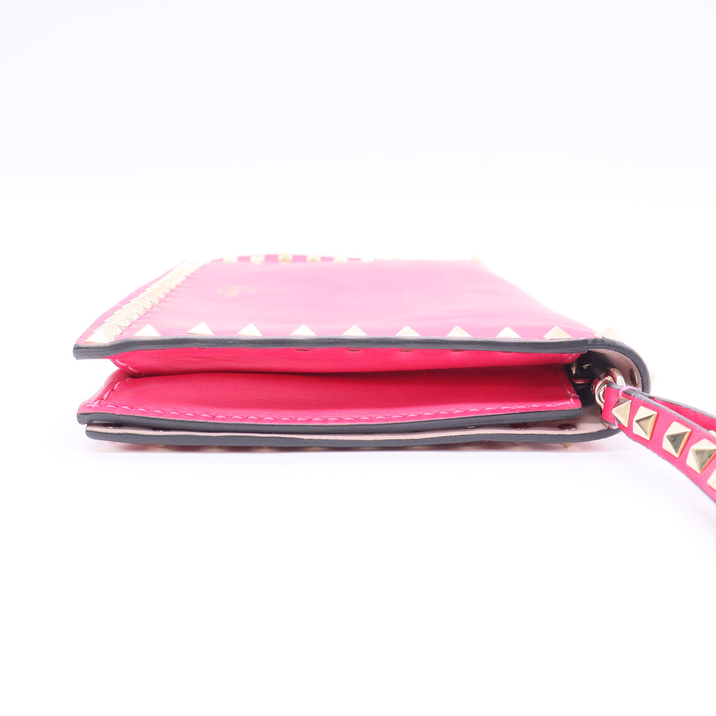 Valentino Neon Pink Lambskin Leather Rockstud Clutch Bag Twins W20421