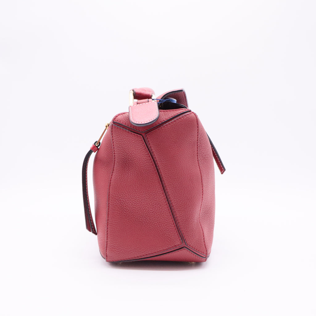 Calfskin Medium Puzzle Bag Wine With Gold Hardware twins