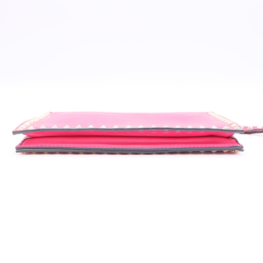 Valentino Neon Pink Lambskin Leather Rockstud Clutch Bag Twins W20421