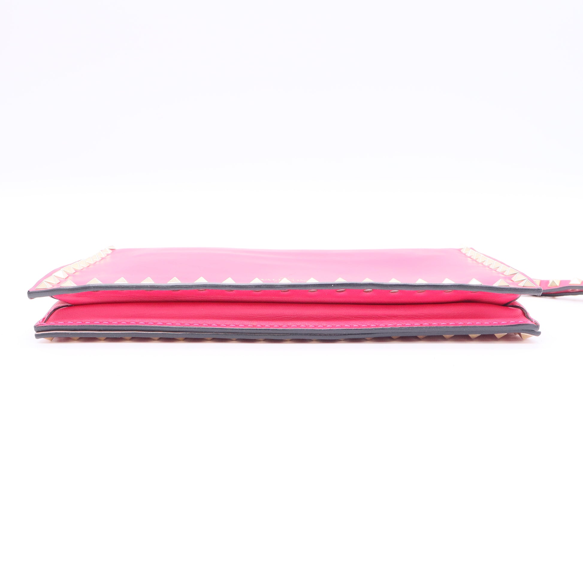 Valentino Neon Pink Lambskin Leather Rockstud Clutch Bag Twins W20421
