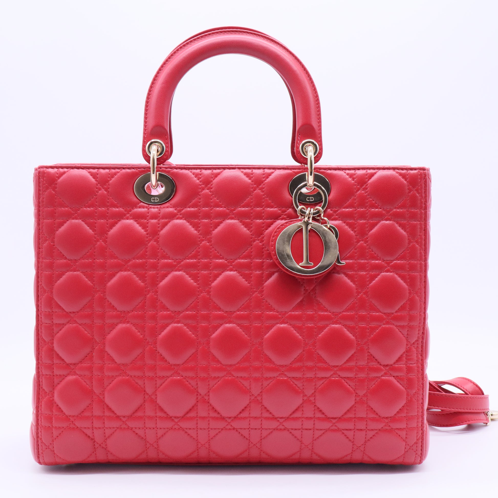 Pure Red Quilted Cannage Lambskin Leather Large Lady Dior Bag Twins