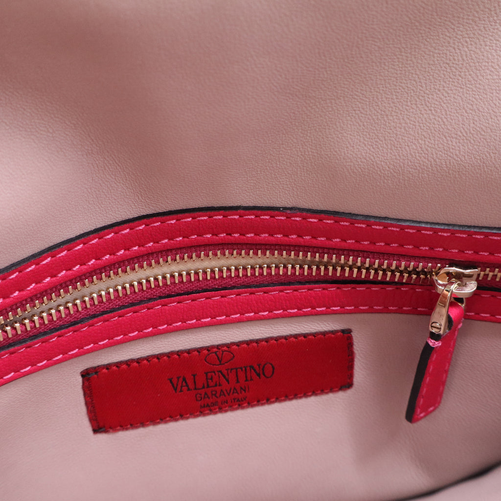 Valentino Neon Pink Lambskin Leather Rockstud Clutch Bag Twins W20421