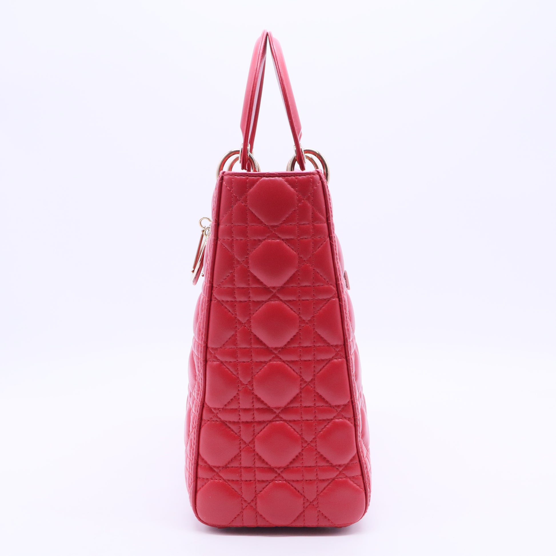 Pure Red Quilted Cannage Lambskin Leather Large Lady Dior Bag Twins