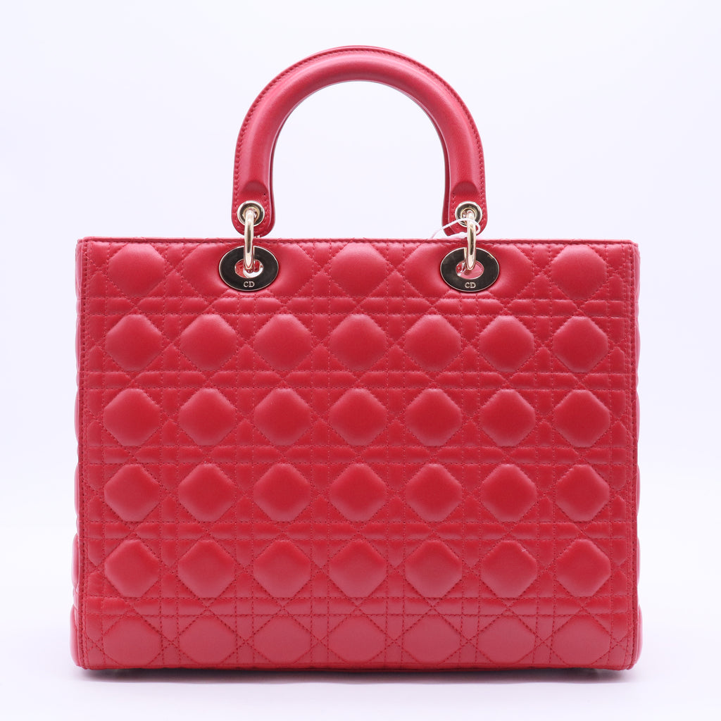 Pure Red Quilted Cannage Lambskin Leather Large Lady Dior Bag Twins