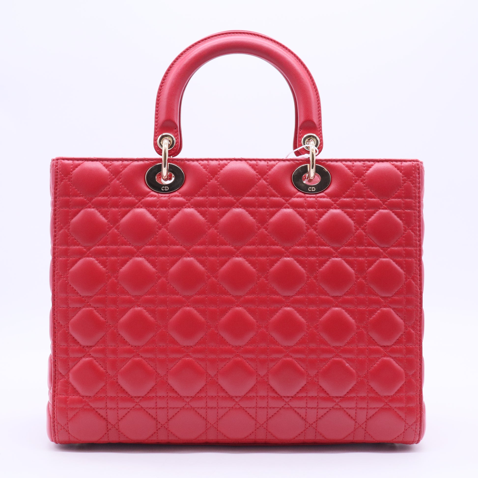 Pure Red Quilted Cannage Lambskin Leather Large Lady Dior Bag Twins