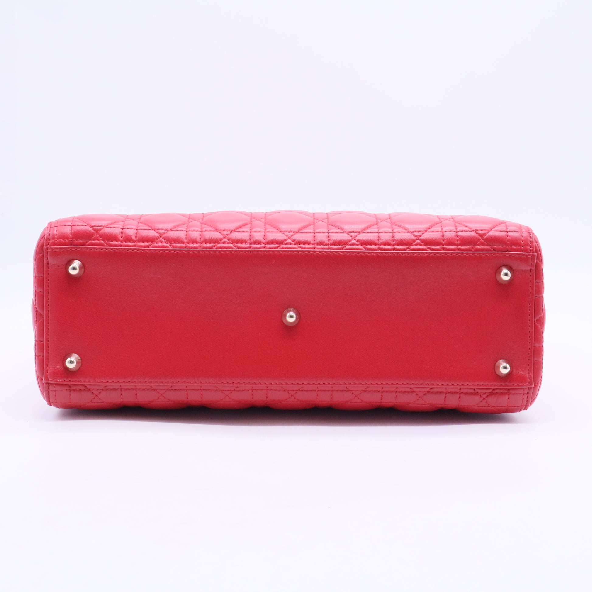 Pure Red Quilted Cannage Lambskin Leather Large Lady Dior Bag Twins