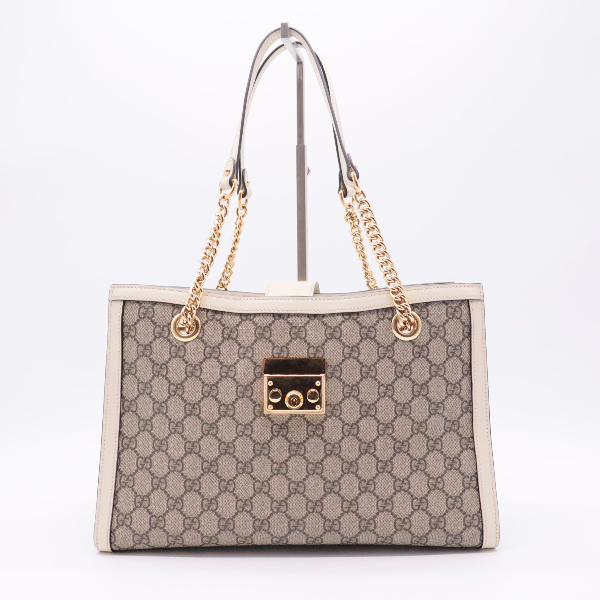 GG Supreme Monogram Medium Padlock Tote White - twins