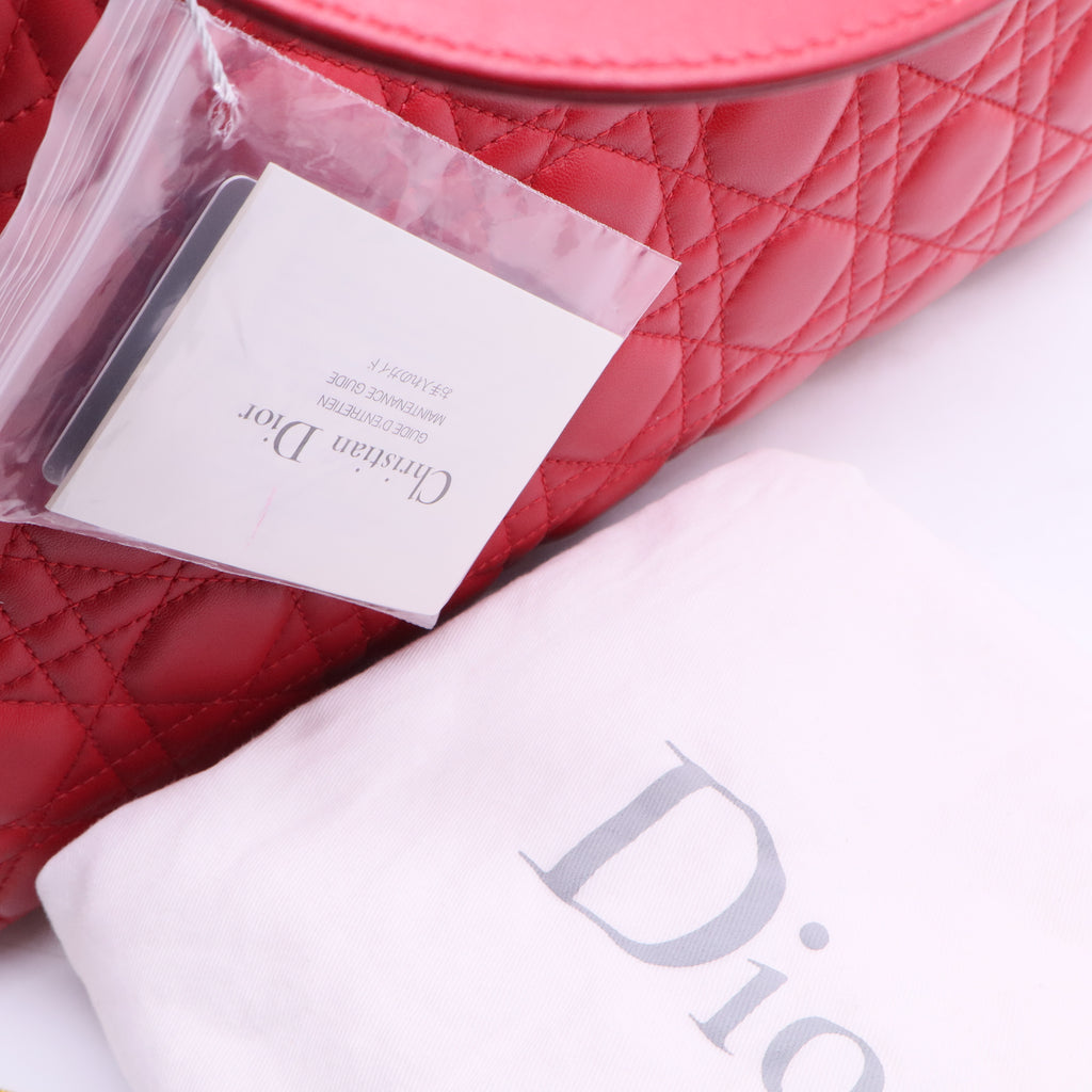 Pure Red Quilted Cannage Lambskin Leather Large Lady Dior Bag Twins