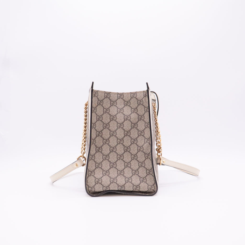 GG Supreme Monogram Medium Padlock Tote White - twins