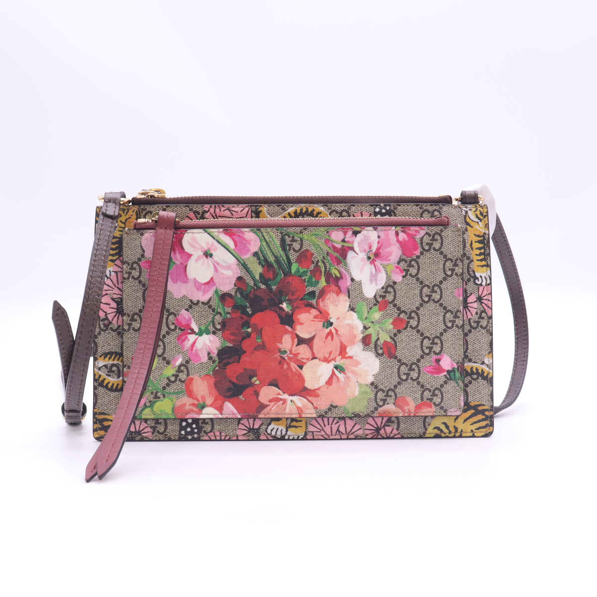Double Zip Pouch Crossbody Bag Tian and Bengal Print GG Coated Canvas Small B24231
