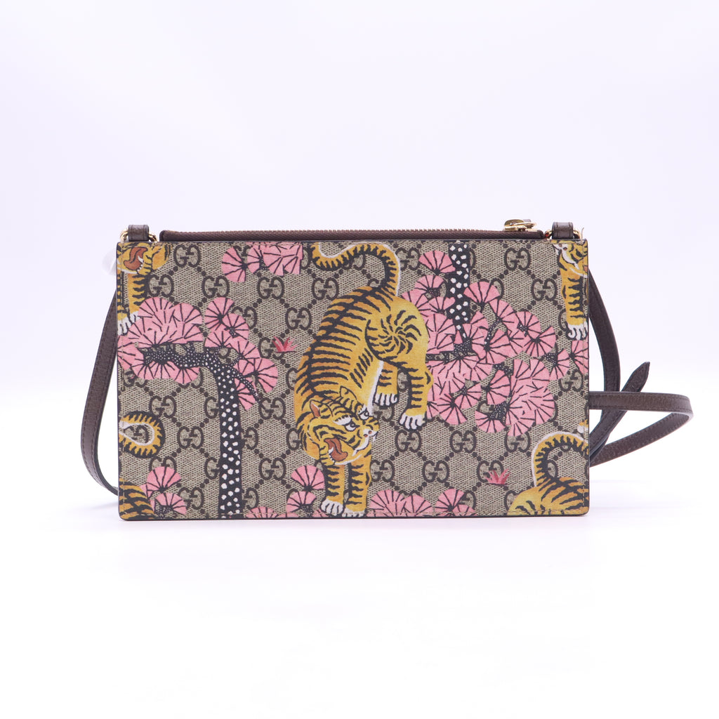 Double Zip Pouch Crossbody Bag Tian and Bengal Print GG Coated Canvas Small B24231