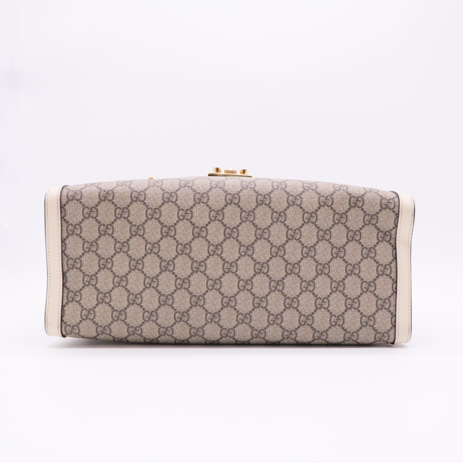 GG Supreme Monogram Medium Padlock Tote White - twins