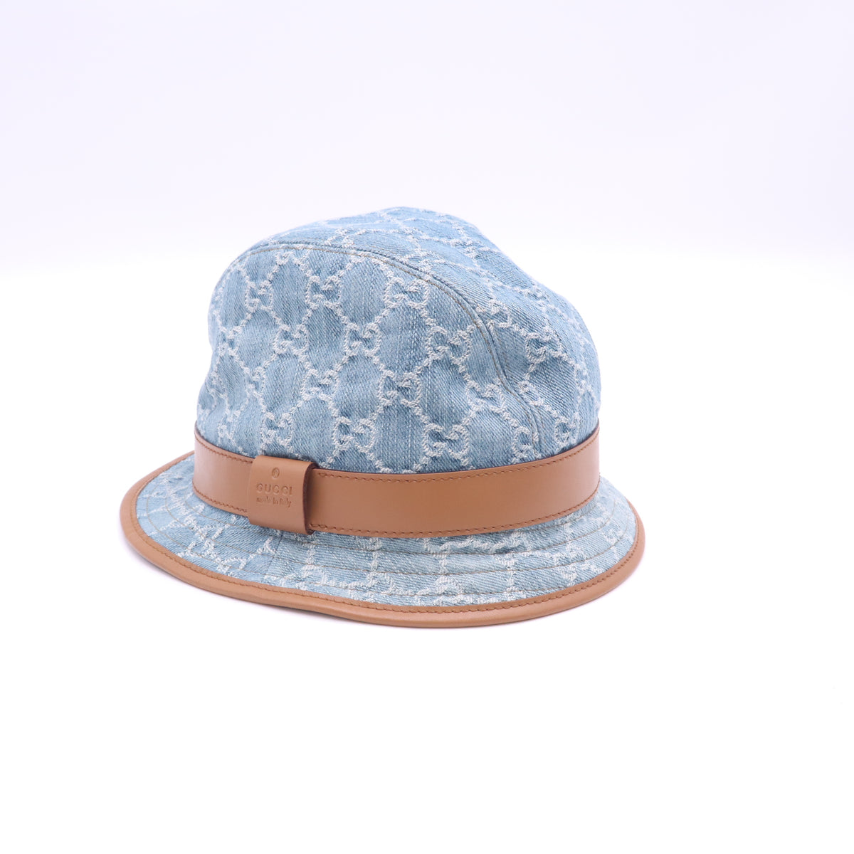 Gucci GG Monogram Denim Leather-Trim Bucket Hat W23172