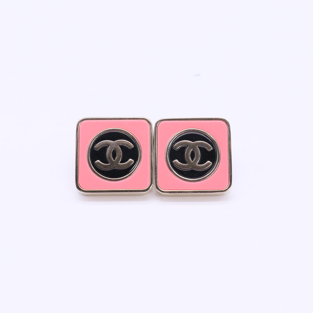 Chanel CC Square Enamel Stud Earrings W22163