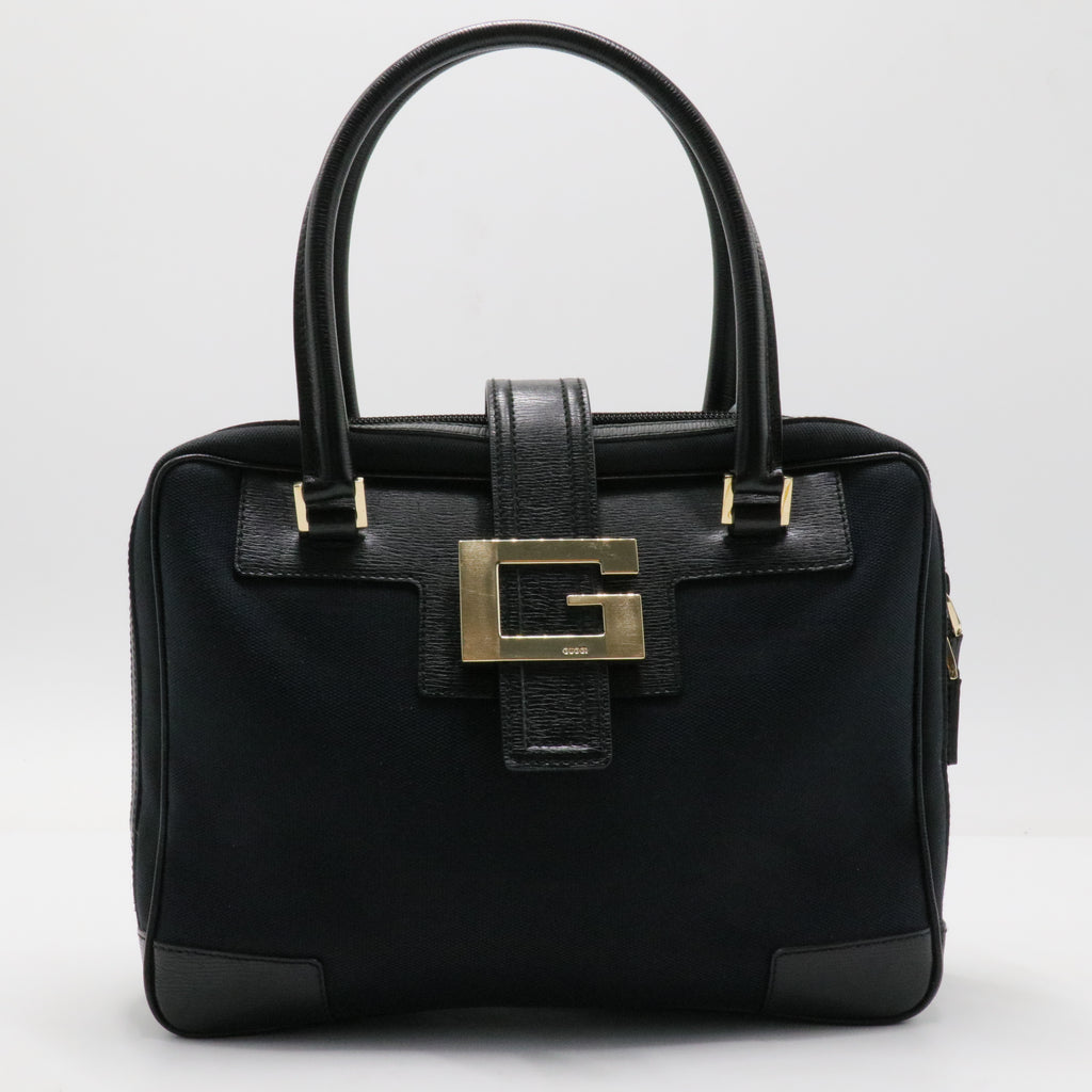 Leather-Trimmed Canvas Handle Bag