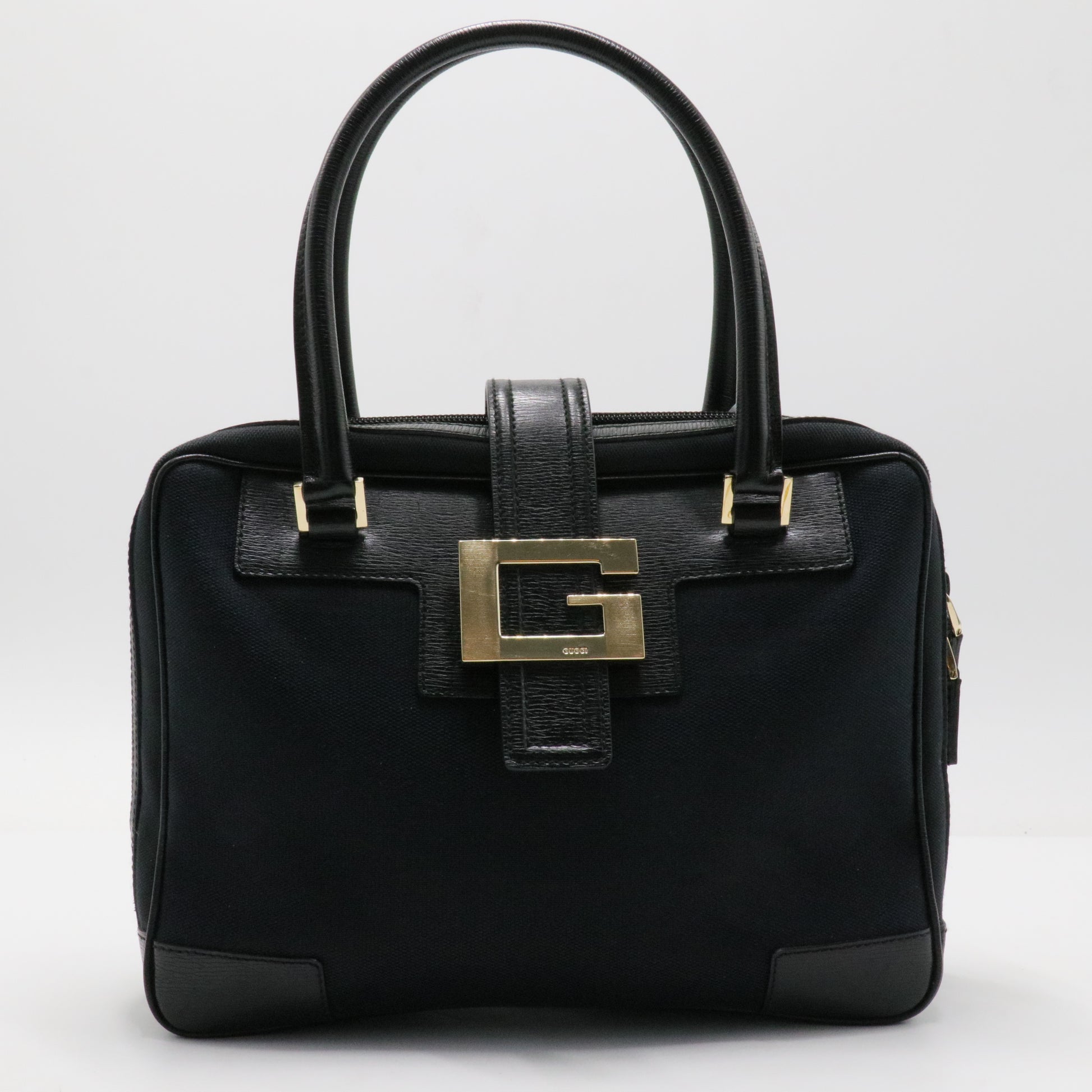 Leather-Trimmed Canvas Handle Bag